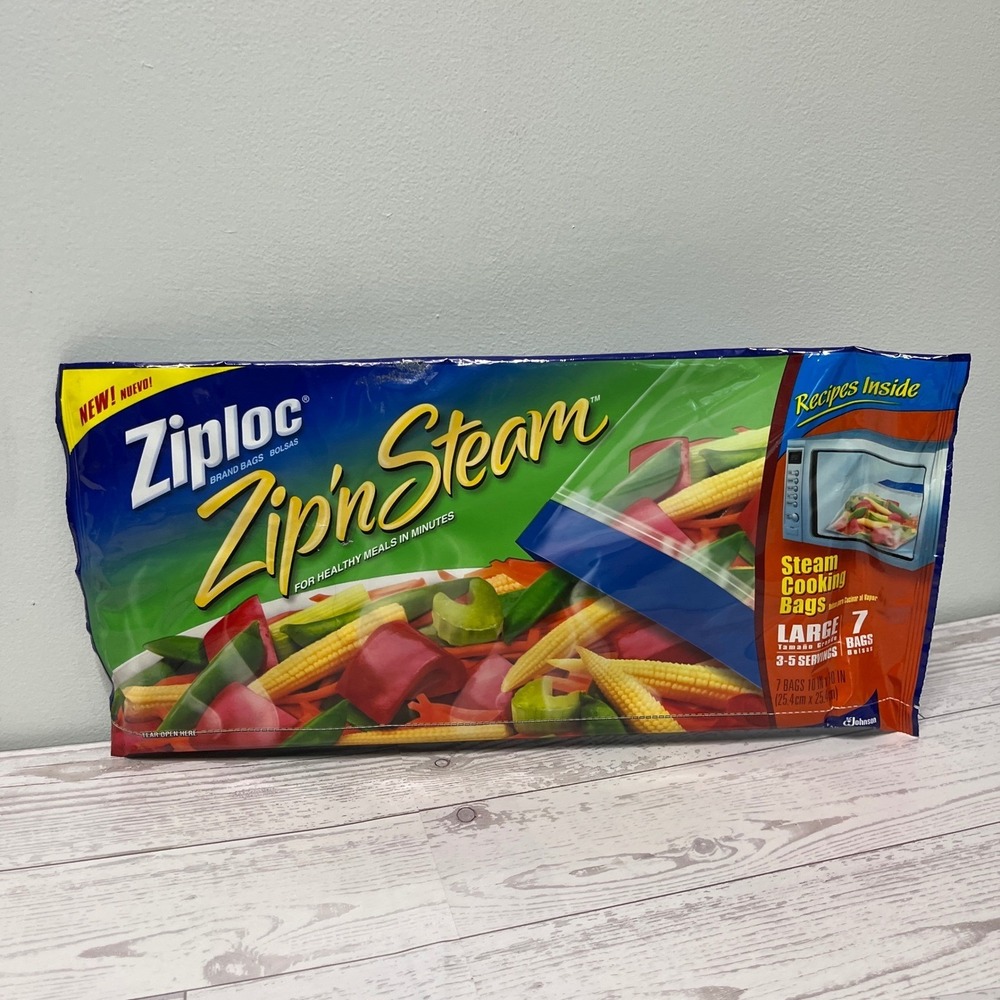Ziploc Zip 'N Steam Cooking Bags 7 Large Microwave Discontinued 3-5 Servings ea